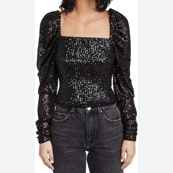 NEW, Ramy Brook Women's Skye Puff Shoulder Sequin Cropped Top - Picture 1 of 8